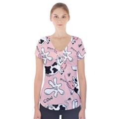 Fresh Milk Cow Pattern Short Sleeve Front Detail Top by Bigfootshirtshop