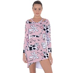 Fresh Milk Cow Pattern Asymmetric Cut-out Shift Dress by Bigfootshirtshop