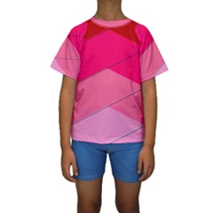 Geometric Shapes Magenta Pink Rose Kids  Short Sleeve Swimwear by Celenk