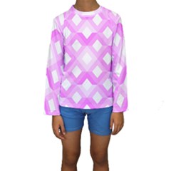 Geometric Chevrons Angles Pink Kids  Long Sleeve Swimwear by Celenk