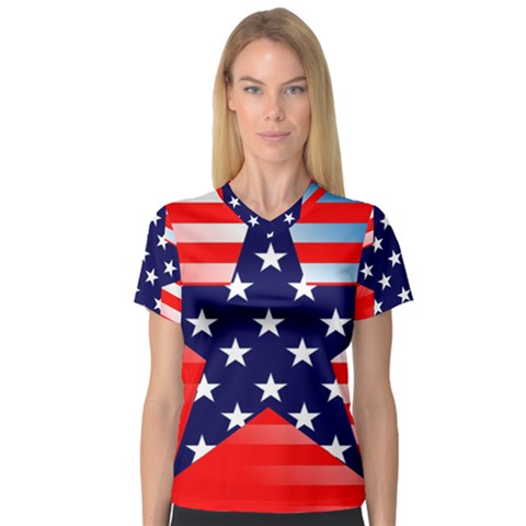 Patriotic American Usa Design Red V-neck Sport Mesh Tee by Celenk