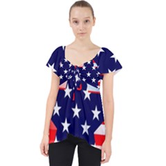 Patriotic American Usa Design Red Lace Front Dolly Top by Celenk
