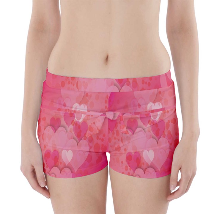 Pink Hearts Pattern Boyleg Bikini Wrap Bottoms
