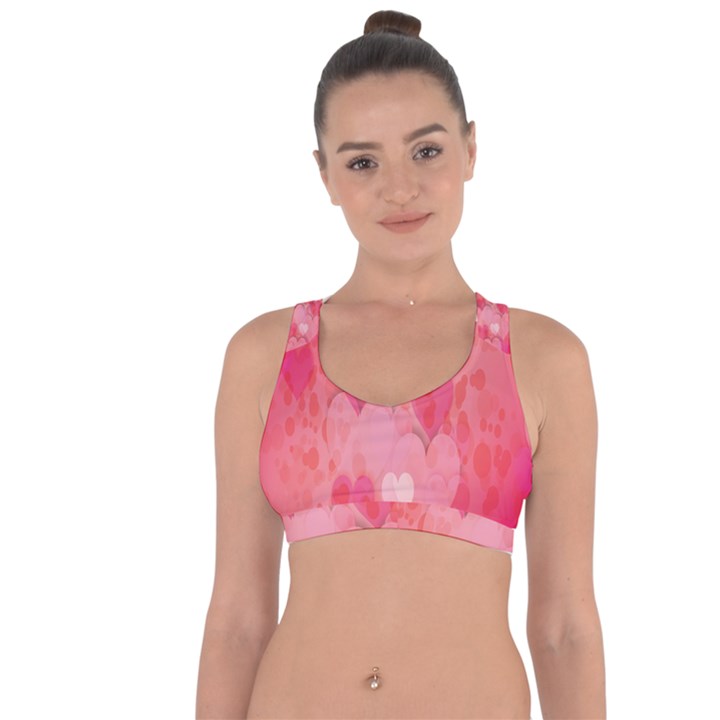 Pink Hearts Pattern Cross String Back Sports Bra