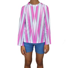 Geometric 3d Design Pattern Pink Kids  Long Sleeve Swimwear by Celenk