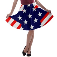 Patriotic Usa Stars Stripes Red A-line Skater Skirt by Celenk