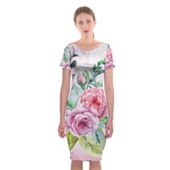 Flowers And Leaves In Soft Purple Colors Classic Short Sleeve Midi Dress by FantasyWorld7