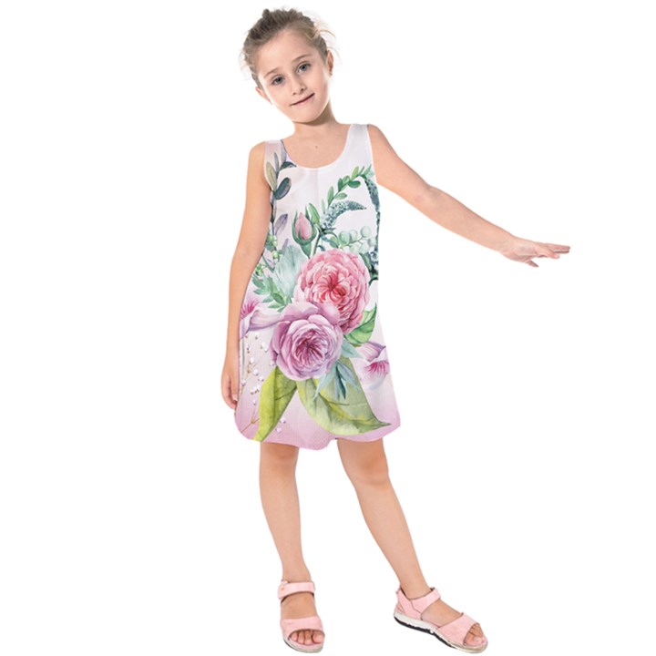 Flowers And Leaves In Soft Purple Colors Kids  Sleeveless Dress