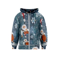 Funny Santa Claus With Snowman Kids  Zipper Hoodie by FantasyWorld7