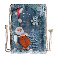 Funny Santa Claus With Snowman Drawstring Bag (large) by FantasyWorld7