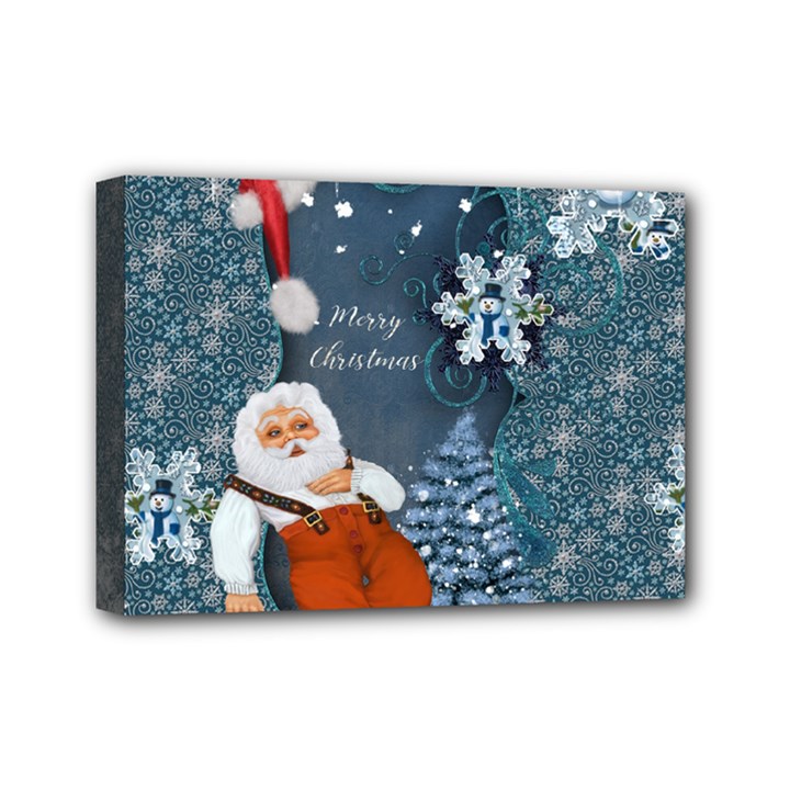 Funny Santa Claus With Snowman Mini Canvas 7  x 5 