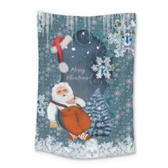 Funny Santa Claus With Snowman Small Tapestry by FantasyWorld7