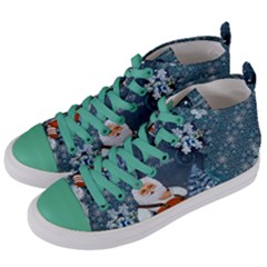 Funny Santa Claus With Snowman Women s Mid-top Canvas Sneakers by FantasyWorld7