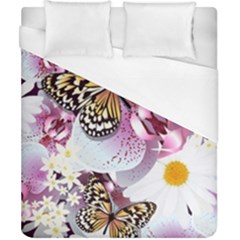 Butterflies With White And Purple Flowers  Duvet Cover (California King Size)