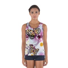 Butterflies With White And Purple Flowers  Sport Tank Top  by Bigfootshirtshop