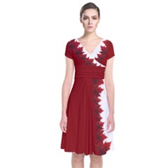 Canada Maple Leaf Art Short Sleeve Front Wrap Dress