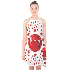 Monogram Heart Pattern Love Red Halter Collar Waist Tie Chiffon Dress by Celenk