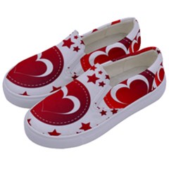 Monogram Heart Pattern Love Red Kids  Canvas Slip Ons by Celenk