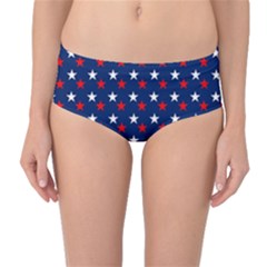 Patriotic Red White Blue Stars Blue Background Mid-waist Bikini Bottoms by Celenk