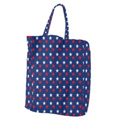 Patriotic Red White Blue Stars Blue Background Giant Grocery Zipper Tote by Celenk