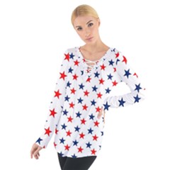 Patriotic Red White Blue Stars Usa Tie Up Tee by Celenk