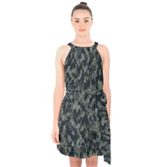 Camouflage Tarn Military Texture Halter Collar Waist Tie Chiffon Dress by Celenk