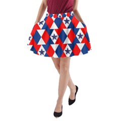 Patriotic Red White Blue 3d Stars A-line Pocket Skirt by Celenk