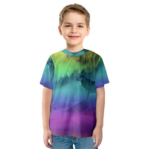 Yellowstone Wolfs Sunset Kids  Sport Mesh Tee by PodArtist