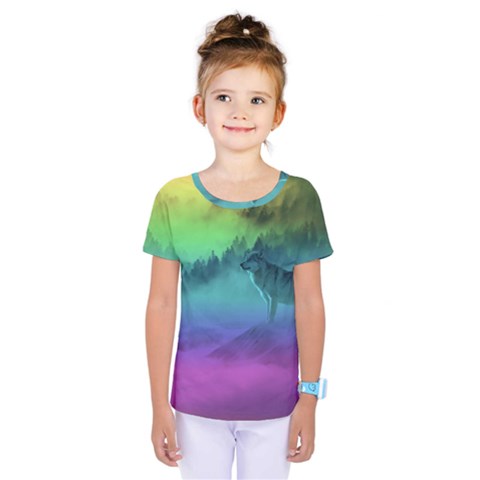 Yellowstone Wolfs Sunset Kids  One Piece Tee by PodArtist