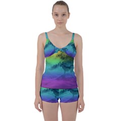 Yellowstone Wolfs Sunset Tie Front Two Piece Tankini by PodArtist