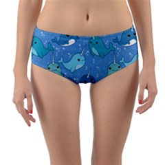 Cute Narwhal Pattern Reversible Mid-waist Bikini Bottoms by Bigfootshirtshop