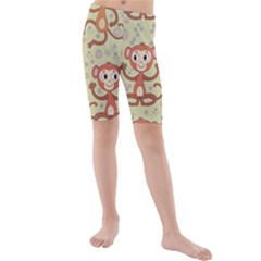 Cute Cartoon Monkeys Pattern Kids  Mid Length Swim Shorts by Bigfootshirtshop