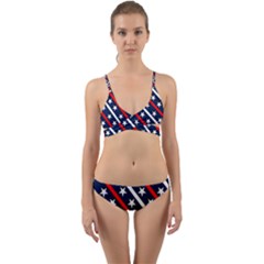 Patriotic Red White Blue Stars Wrap Around Bikini Set by Celenk