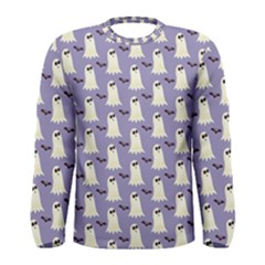 Bat And Ghost Halloween Lilac Paper Pattern Men s Long Sleeve Tee by Celenk