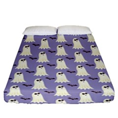 Bat And Ghost Halloween Lilac Paper Pattern Fitted Sheet (queen Size) by Celenk