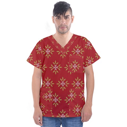 Pattern Background Holiday Men s V-neck Scrub Top by Celenk