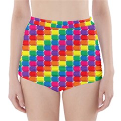 Rainbow 3d Cubes Red Orange High-waisted Bikini Bottoms by Celenk