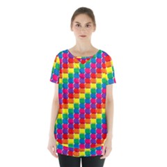 Rainbow 3d Cubes Red Orange Skirt Hem Sports Top by Celenk