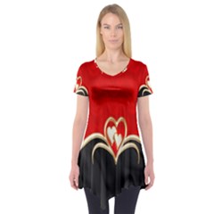 Red Black Background Wallpaper Bg Short Sleeve Tunic  by Celenk