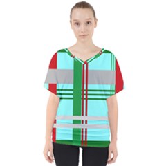 Christmas Plaid Backgrounds Plaid V-neck Dolman Drape Top by Celenk