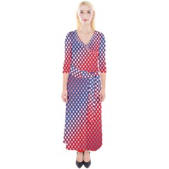 Dots Red White Blue Gradient Quarter Sleeve Wrap Maxi Dress by Celenk