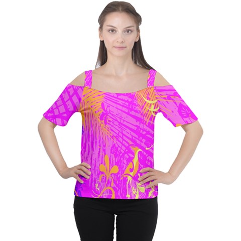 Spring Tropical Floral Palm Bird Cutout Shoulder Tee by Celenk