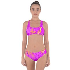 Spring Tropical Floral Palm Bird Criss Cross Bikini Set by Celenk