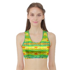 Birds Beach Sun Abstract Pattern Sports Bra With Border by Celenk