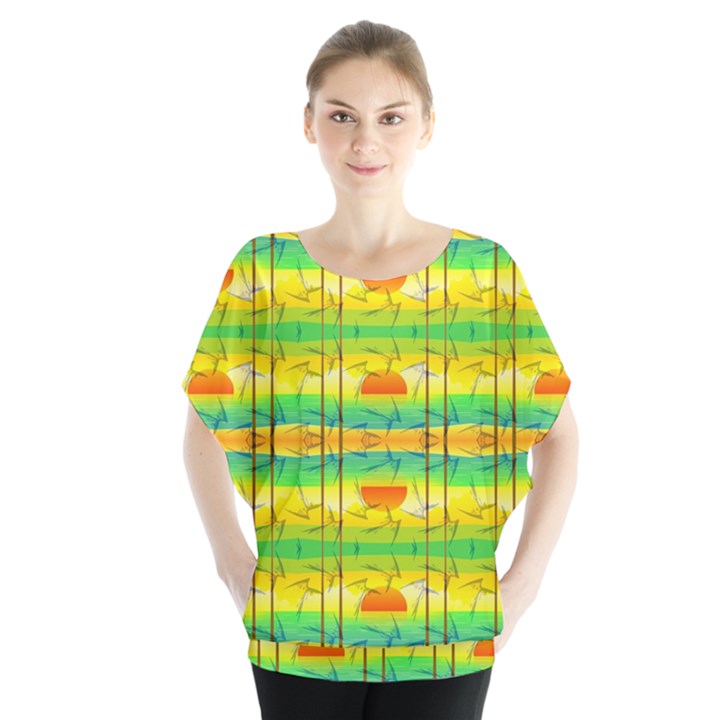 Birds Beach Sun Abstract Pattern Blouse