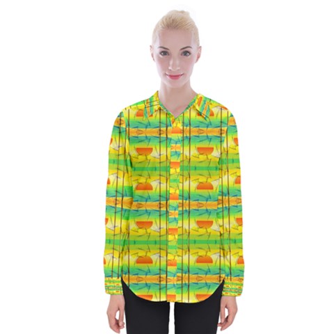 Birds Beach Sun Abstract Pattern Womens Long Sleeve Shirt by Celenk