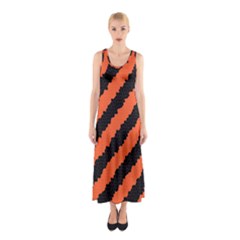 Black Orange Pattern Sleeveless Maxi Dress