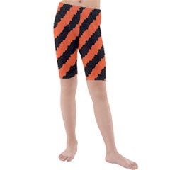 Black Orange Pattern Kids  Mid Length Swim Shorts