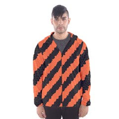 Black Orange Pattern Hooded Wind Breaker (Men)