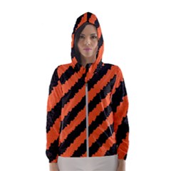 Black Orange Pattern Hooded Wind Breaker (Women)